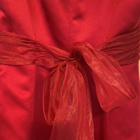 David's Bridal:RED AND WHITE WEDDING DRESS w/ONE BRIDESMAID AND TWO FLOWER GIRL - Picture 13 of 16